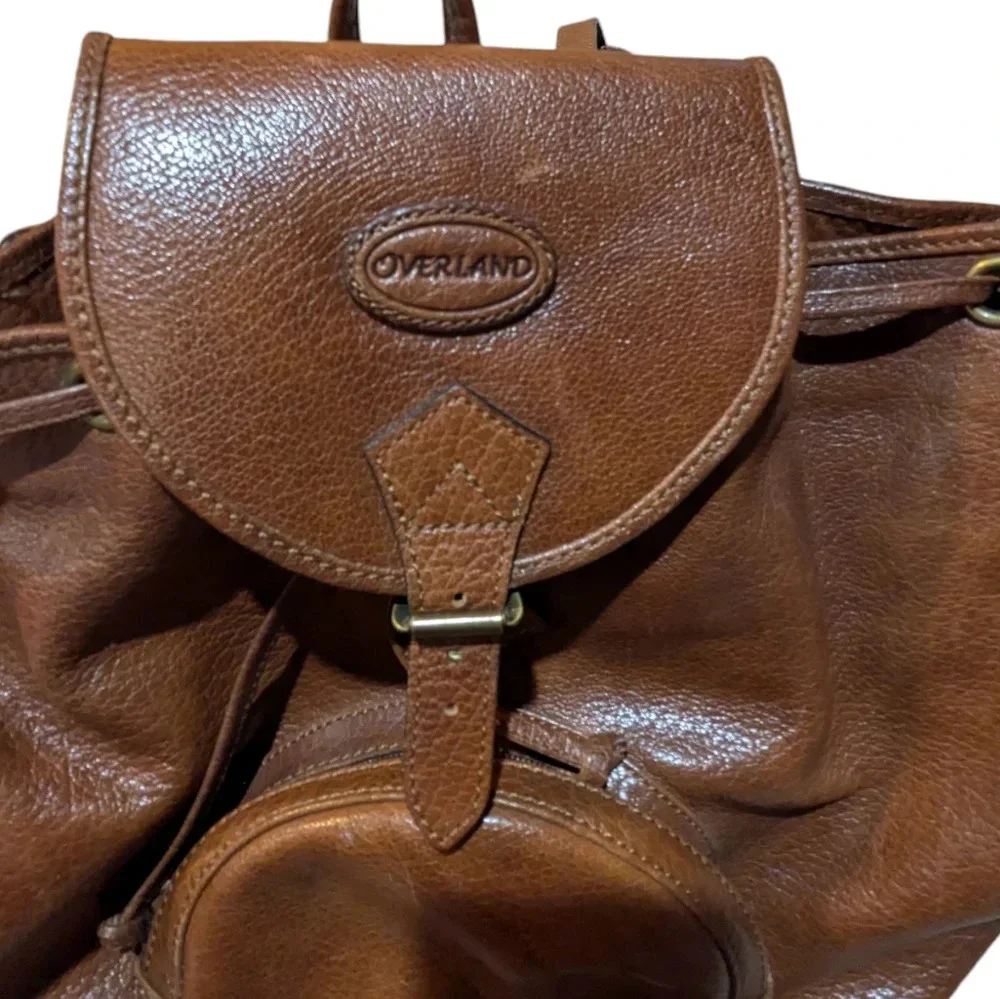 Overland Outfitters Brown Leather Backpack Zip Top Adjustable Straps Pockets